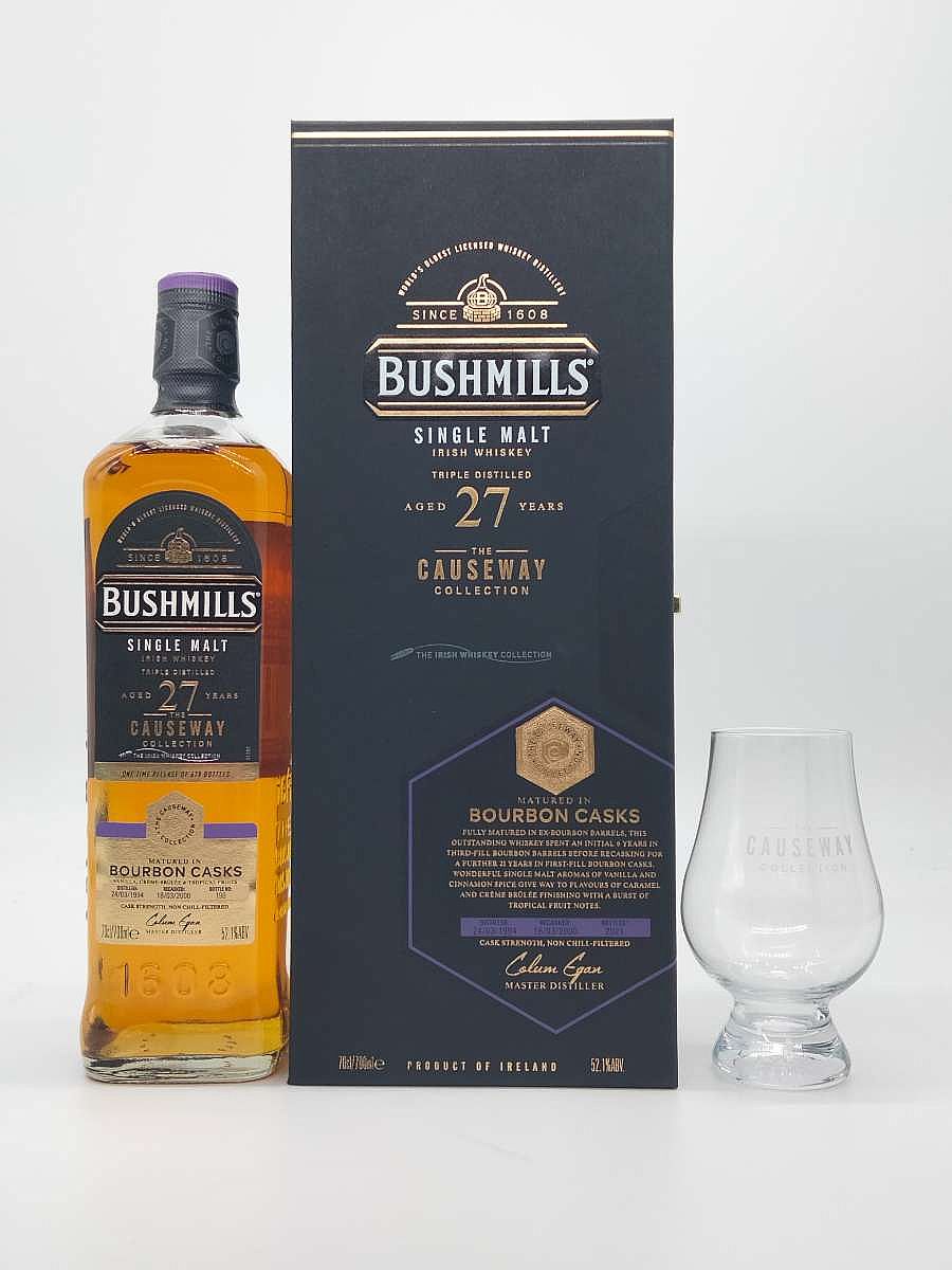 Bushmills Causeway 27 year old, Bourbon Cask, The Irish Whiskey Collection at The Loop exclusive (plus Causeway whiskey glass)