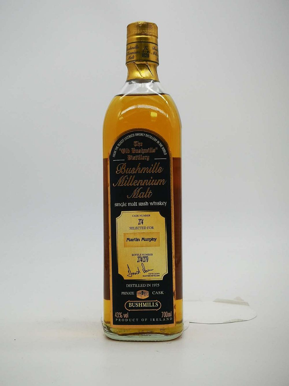 Bushmills Millenium Single Malt Irish Whiskey, distilled in 1975, bottled for Martin Murphy